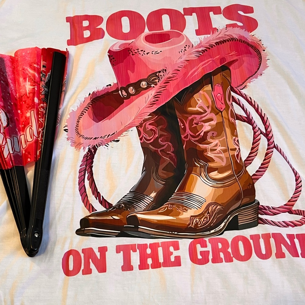Pink and Brown Boots On The Ground Graphic T-Shirt and Fan